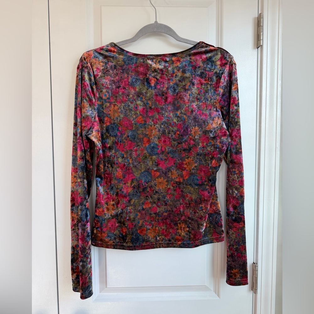 Natural Life Danielle Square Neck Velvet Top Dark Floral Garden Size Large - Picture 5 of 11